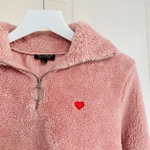 Borg heart 1/4 zip fuzzy sweater